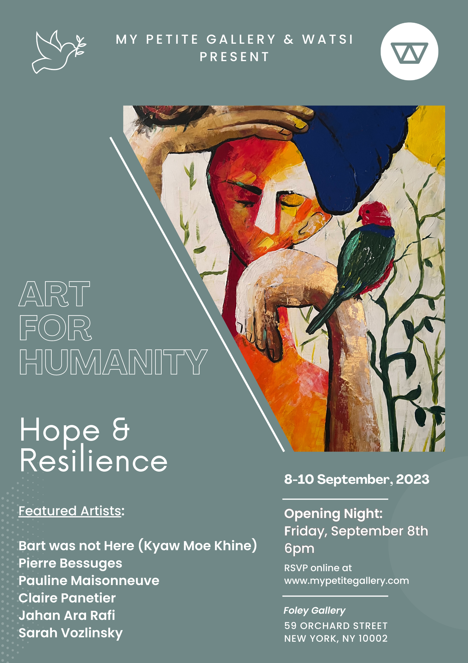 Poster of My Petite's Gallery Art for Humanity event in New York on September 8th, 2023